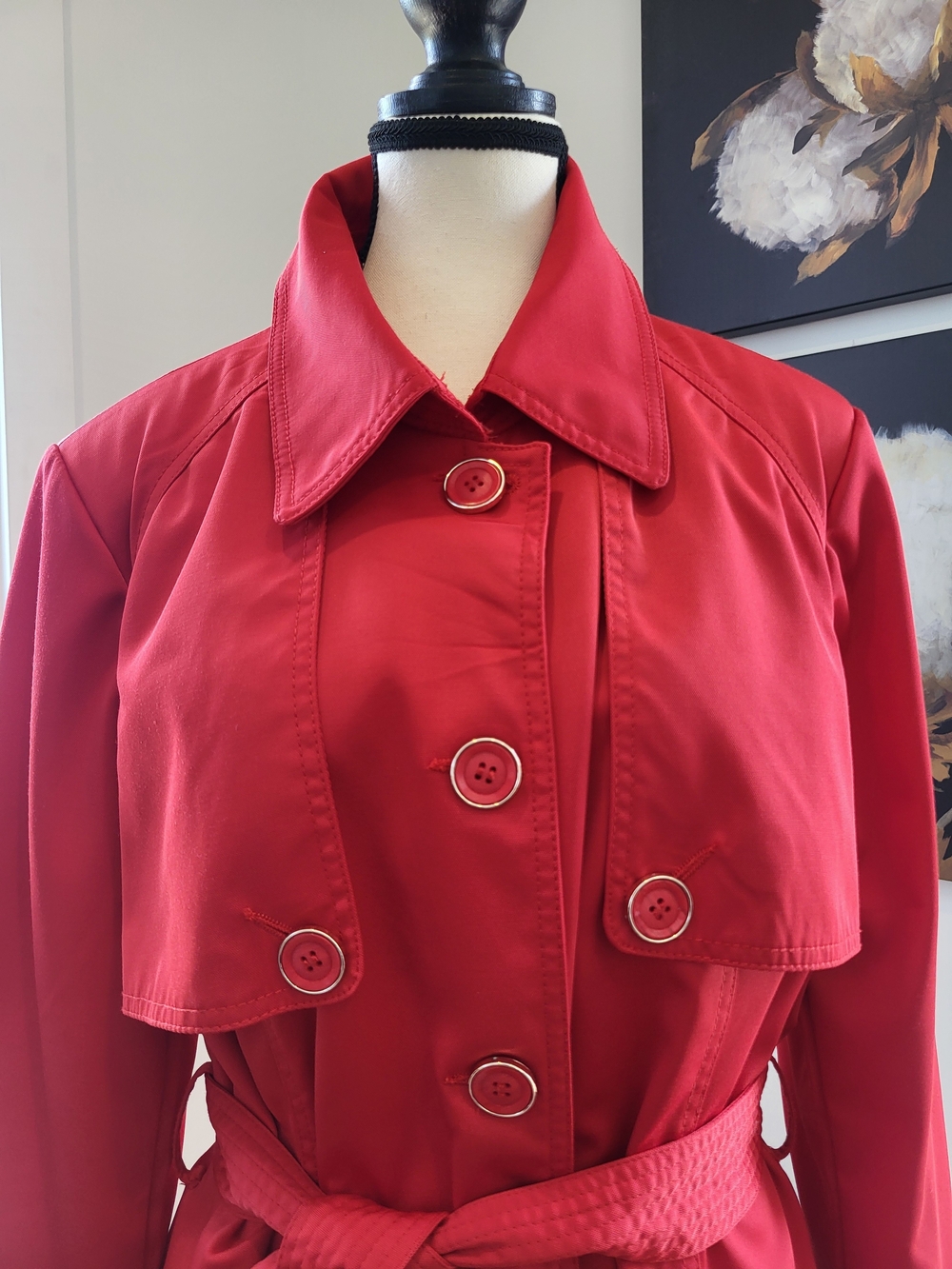 ❤️ le château Classic Red Trench Coat with Belt - Picture 3 of 13